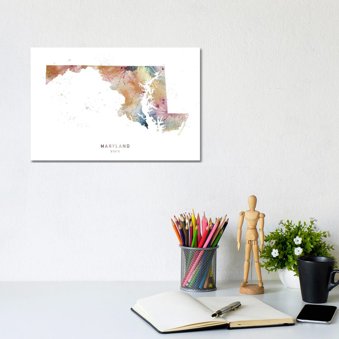 Maryland Watercolour State Map - Wrapped Canvas Print