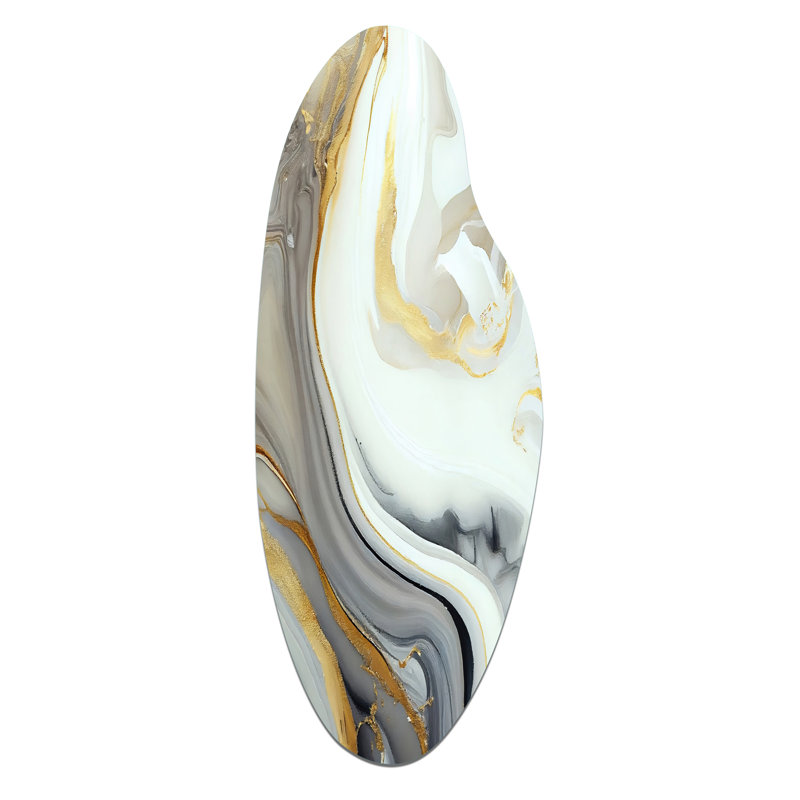 White And Gold Marble Abstract III - Curved Abstract Marble Metal Wall Art, Asymmetrical Metal Wall Sculpture Print