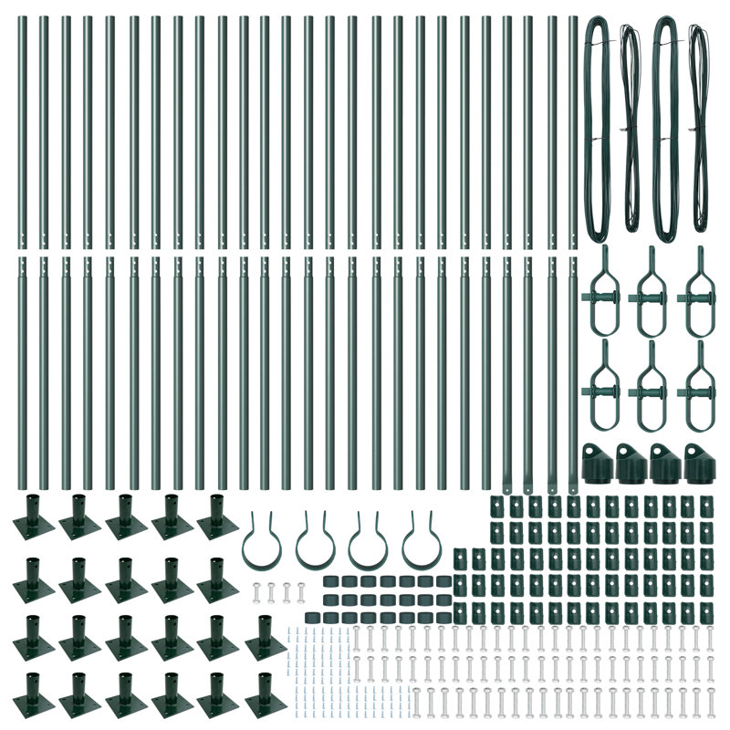 Vidaxl Fence Posts With Base Plates 26 Pcs Diameter32mm Galvanised Steel, 78.5cm H x 3.2cm W, Green