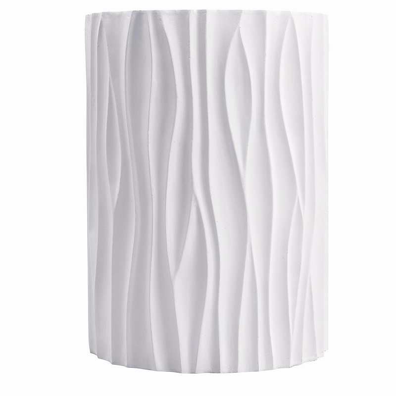 Modern White Outdoor Side Table with Wavy Fluted Design - 15.75" Round, 21.97" H, MGO Material, 66 lbs Capacity, Assembly-Free for Patio, Garden, or Balcony