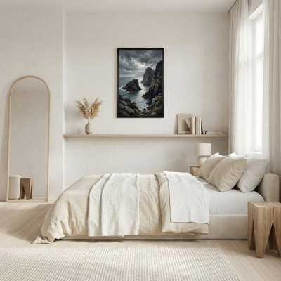 «Dramatic Rocky Cliff and Grey Ocean», art mural sur toile