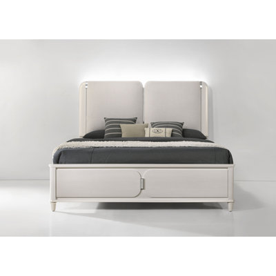 Cadre de lit Queen Size en boucle gris pâle avec revêtement DEL et rembourrage