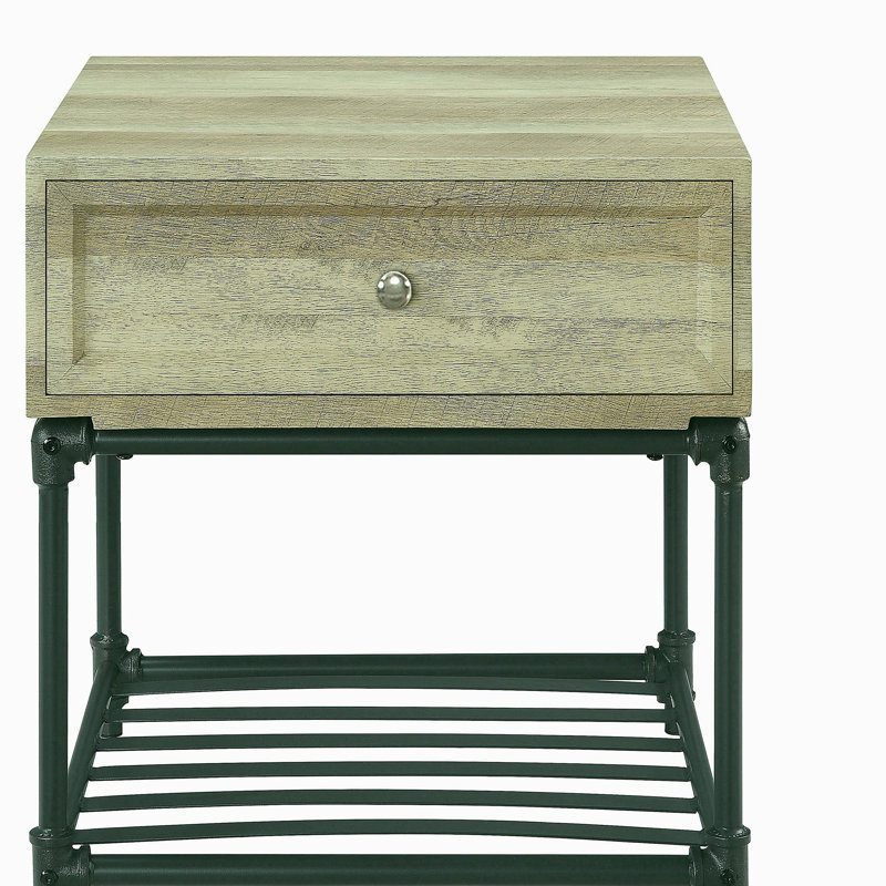 Table d'appoint en chêne et plage noire, avec base rayée