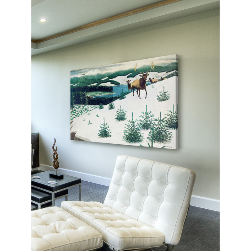 Elk In Snow - Wrapped Canvas Print, 76cm H x 114cm W x 3.81cm D