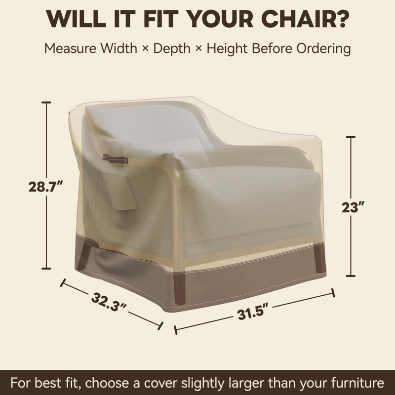 Housse pour chaise de patio - Housse pour meubles d'extérieur robuste imperméable 600D avec ourlet élastique et évents, Beige