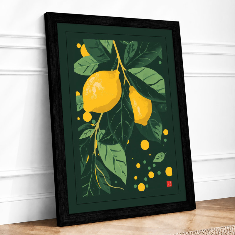 Lemons and Foliage Botanical - Framed Print, A1 - 84.1 x 59.4 cm, Black