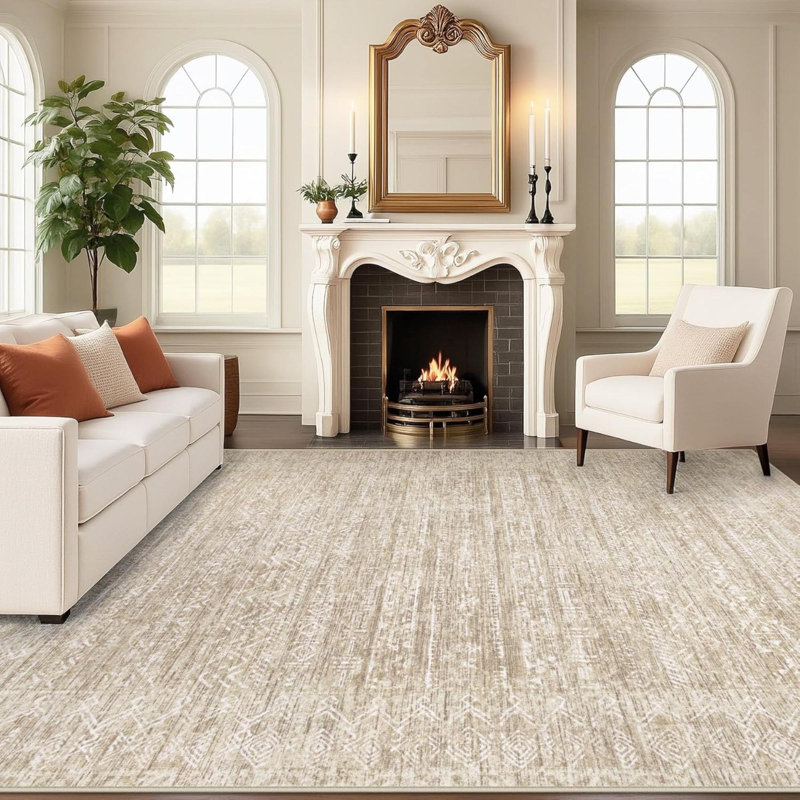 Washable Rug  Area Rugs: Modern Geometric Rugs For Living Room Non Slip Soft Low Pile Moroccan Indoor Carpet For Bedroom Nursery Dining Room Home Office