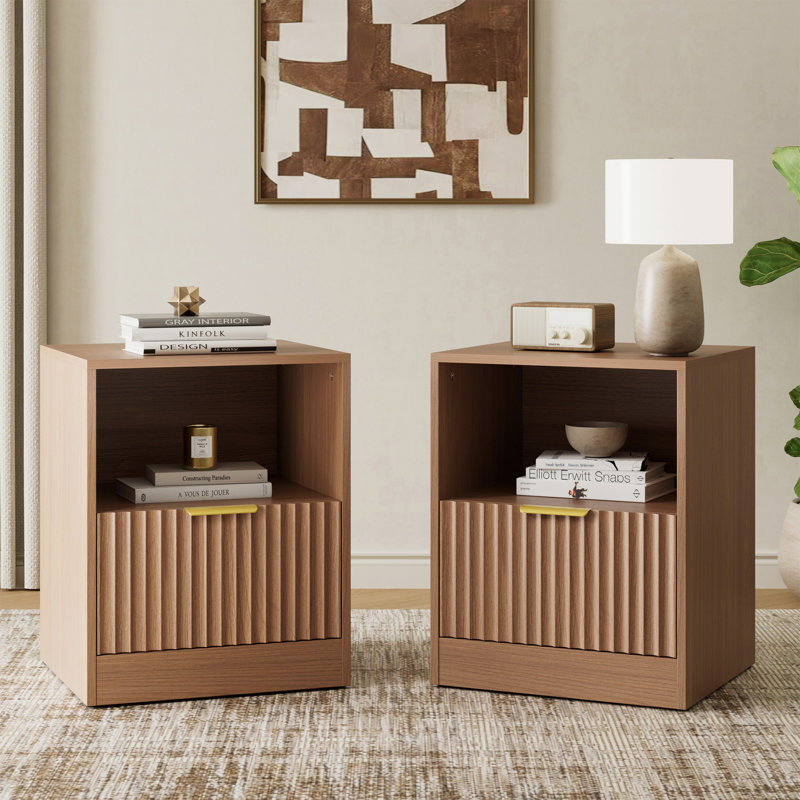 Ensemble 3 pièces commode 7 tiroirs et table de chevet 1 tiroir, Brun