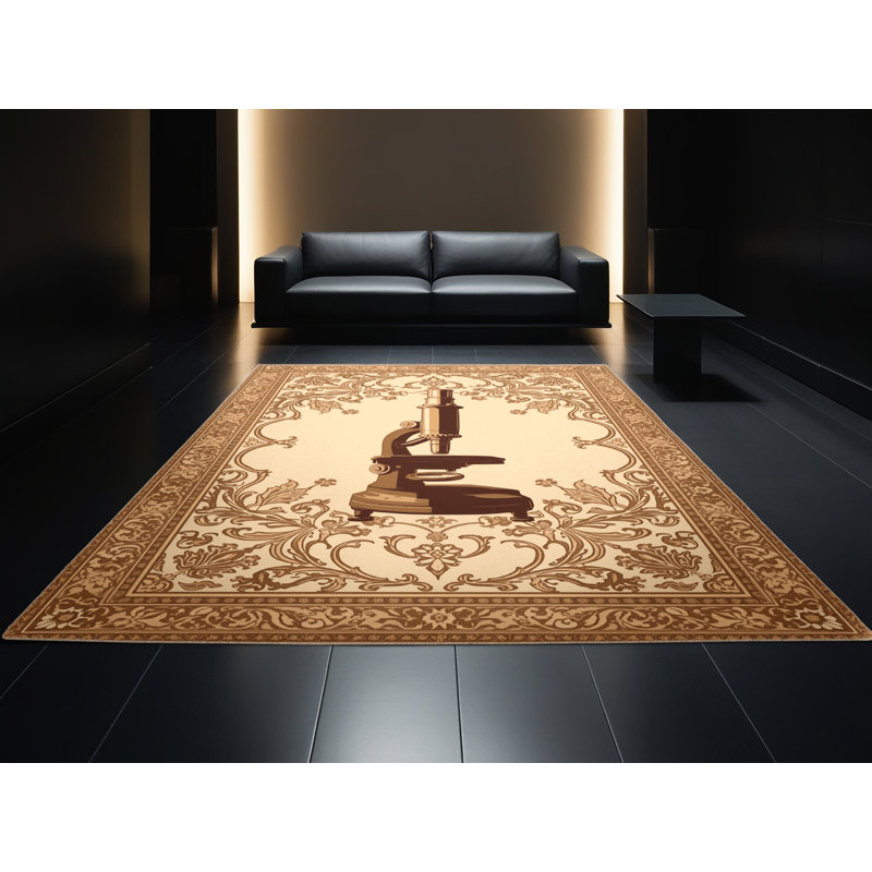 Machine Washable Madiun Classic Oriental Rug in Brown – Beige Binding, 5x7