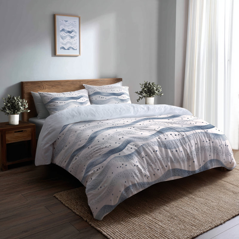 Ensemble de literie moderne de 3 pièces - Housse de couette et coussin décoratif à pois