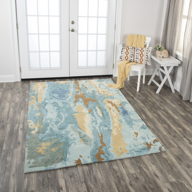 Tapis turquoise en laine touffeté à la main Hames, Rectangle 8 pi x 10 pi