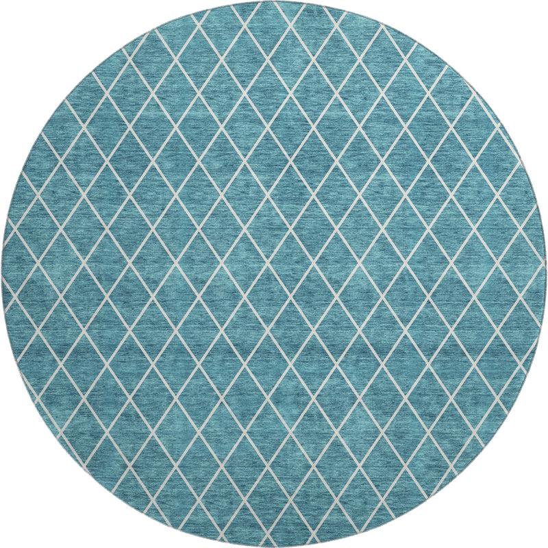 Premium Machine Washable Prisco Teal Rug, Round 8'