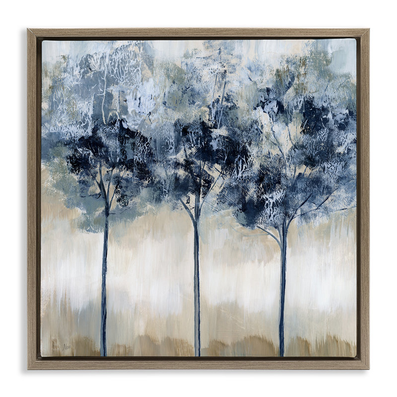 Trio d'arbres en sourdine abstrait, H 25 po x l 25 po, Cadre flottant orme Montalcino