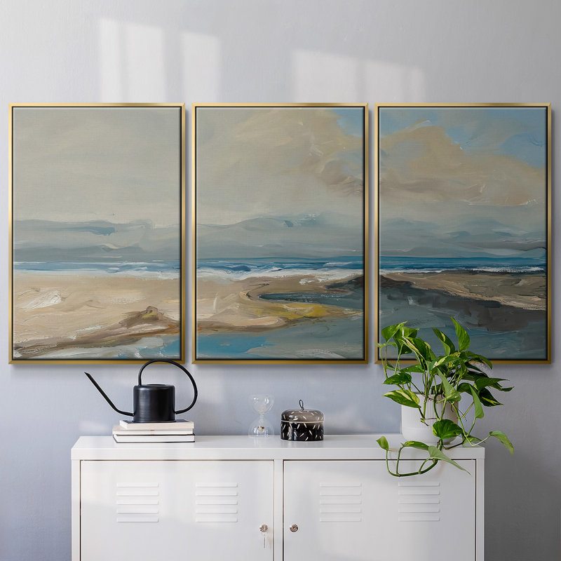 Lincoln Beach - 3 pièces, reproduction sur toile, H 24 po x l 48 po x P 2 po, Or