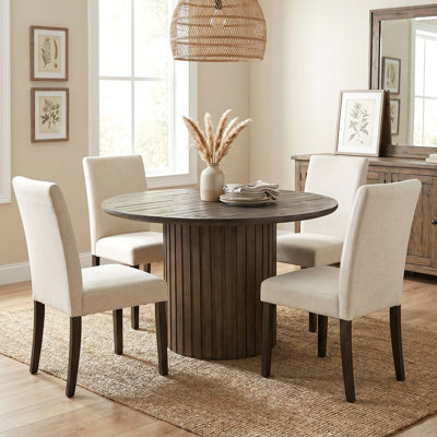 American Rustic 47.2'' Solid Pine Wood Round Pedestal Dining Table For 4-6 People For Kitchen, Dining Room