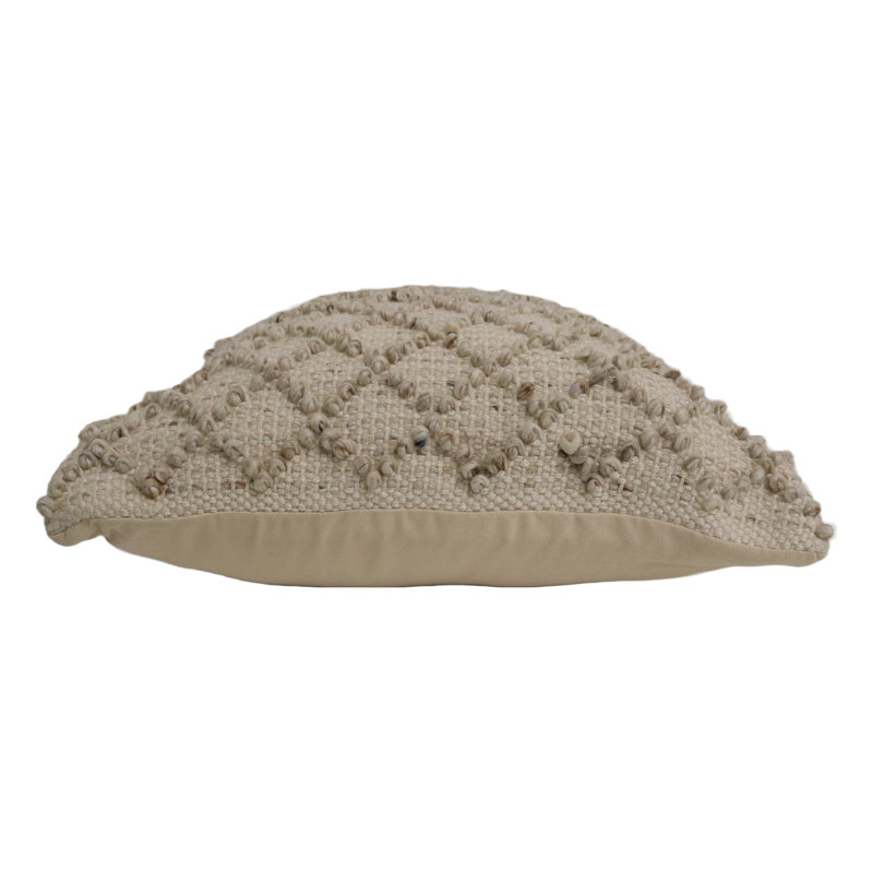 Nancy Beige Wool and Cotton Textured Throw Pillow