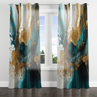 Turquoise And Gold Sculpting Space - Modern Velvet Grommet Curtain - Room Darkening - 1 panel