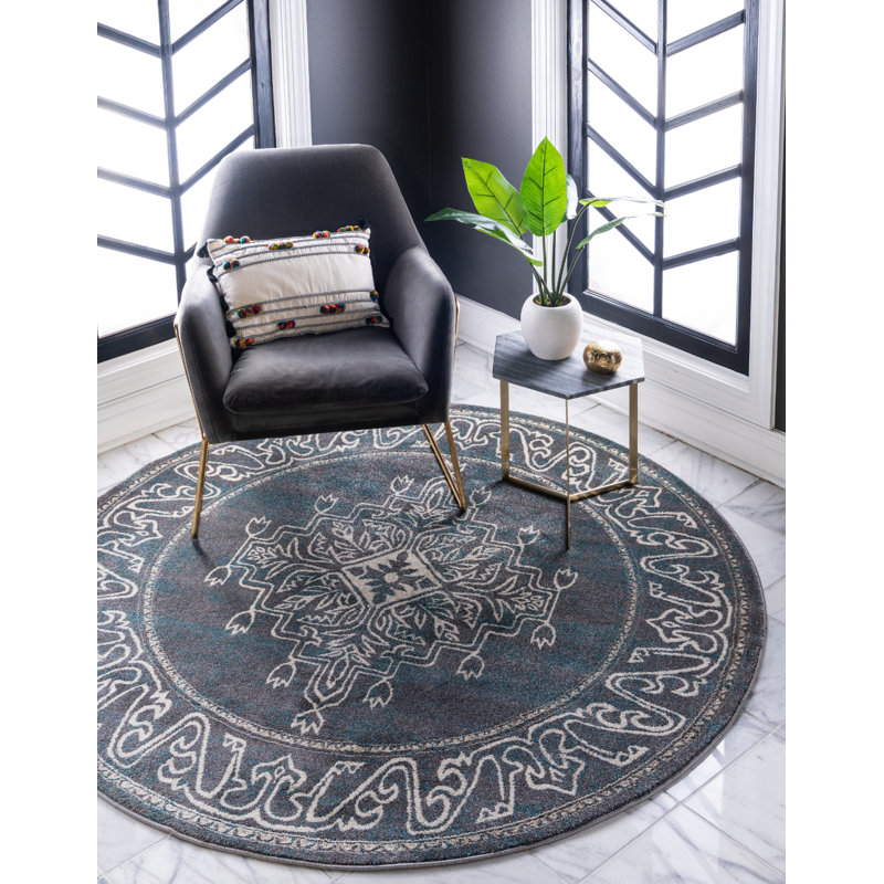 Tapis oriental gris Redick, Rond 8 pi