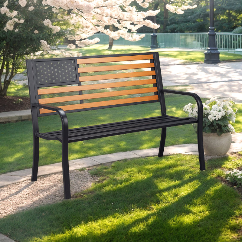 Banc d'extérieur en métal noir 50 pouces