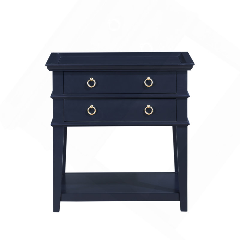 Carmona Midnight Blue 2-Drawer Tray Top Nightstand, Dark Blue