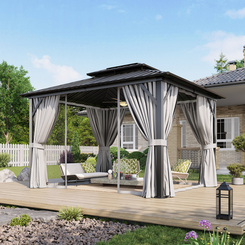 12 pi. L 10 pi. D Pavillon de jardin en métal, Noir