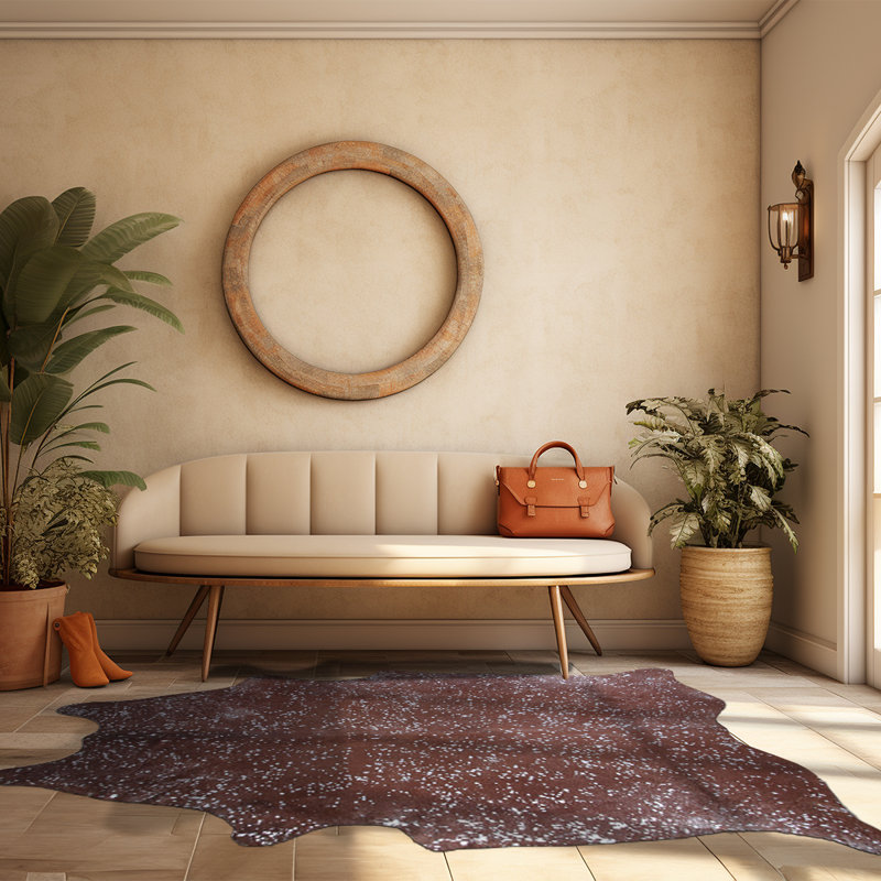 Tapis en cuir de vache brun argenté métallique personnalisé, Nouveauté 5 pi 8 po x 6 pi 7 po