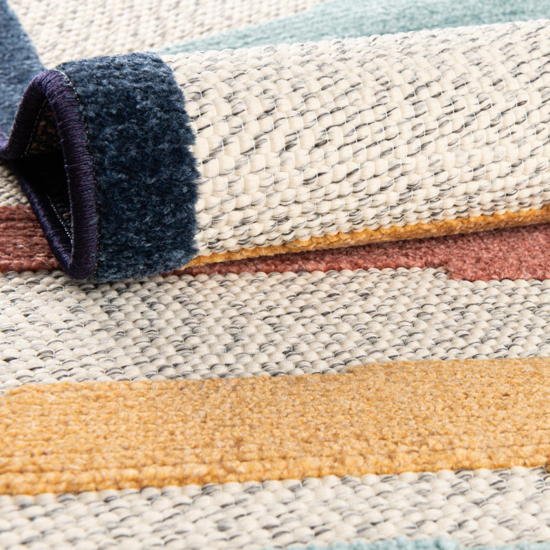 Tapis intérieur / extérieur à rayures Berberia bleu / orange / rouge, Rectangle 6 pi x 9 pi