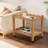 Solid Rubberwood Rolling Side Table with Lockable Wheels and Removable Tray