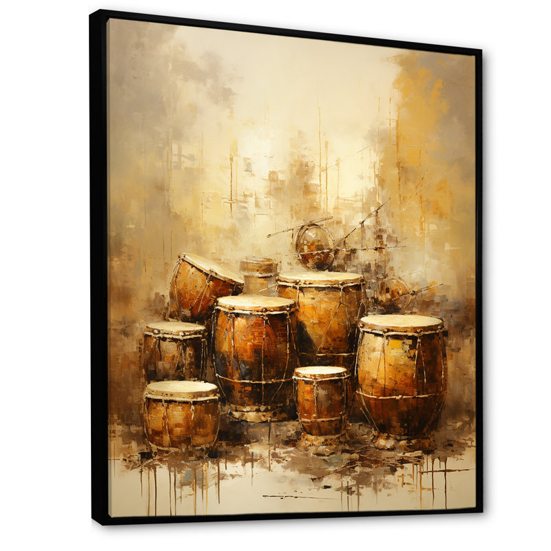 Drum Drum Earthy Brown I sur impression sur toile, Cadre flottant noir, H 32 po x l 16 po