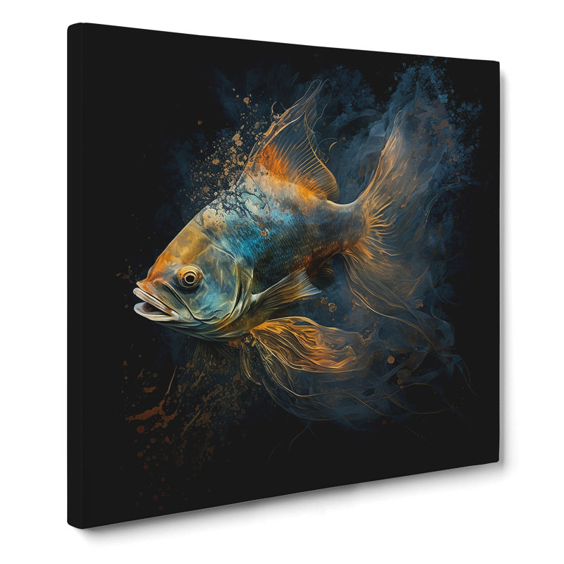 Fish Gestural Art - Wrapped Canvas, 50cm H x 50cm W x 3cm D