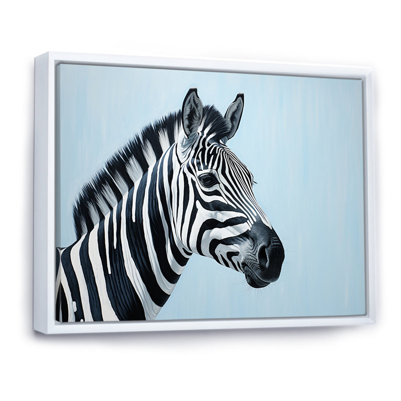Motif zébré noir et bleu, H 30 po x l 40 po x P 1,5 po, Cadre flottant blanc