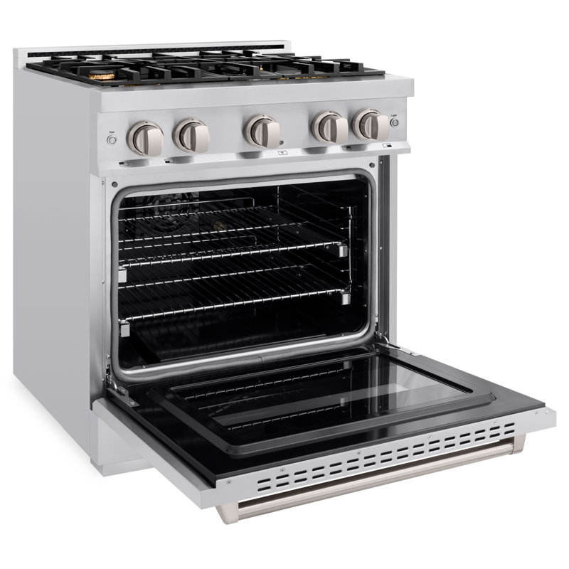 ZLINE Autograph Edition 30 in. 4.2 cu. ft. Classic Dual Fuel Range with 4 Burner Gas Cooktop and Electric Convection Oven in Satin Stainless Steel with Accents