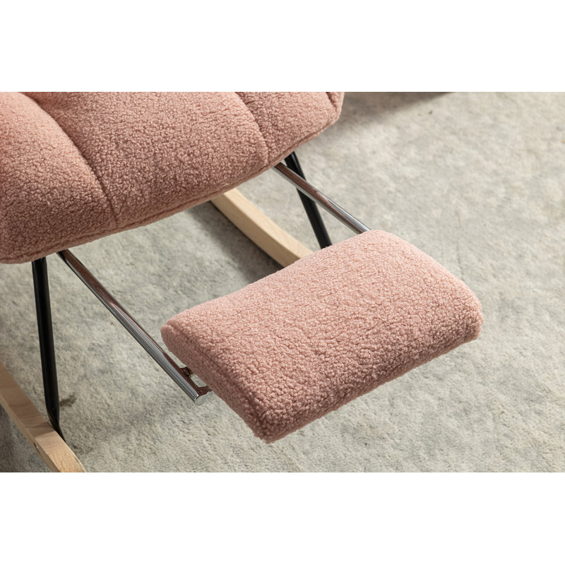 Chaise berçante en tissu avec repose-pieds réglable Teddy, Rose