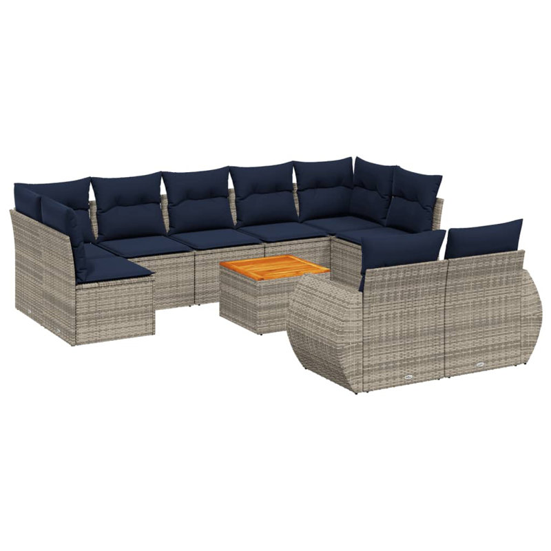  Ensemble de canapé de patio 10 pièces avec coussins en rotin de polyester gris