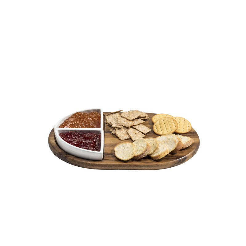 Charcuterie/Serving Tray w/ 2 Triangular Ceramic Dishes
