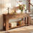 63-inch Long Farmhouse Solid Wood Entryway Sofa Table With 2 Drawers And Open Slatted Shelf