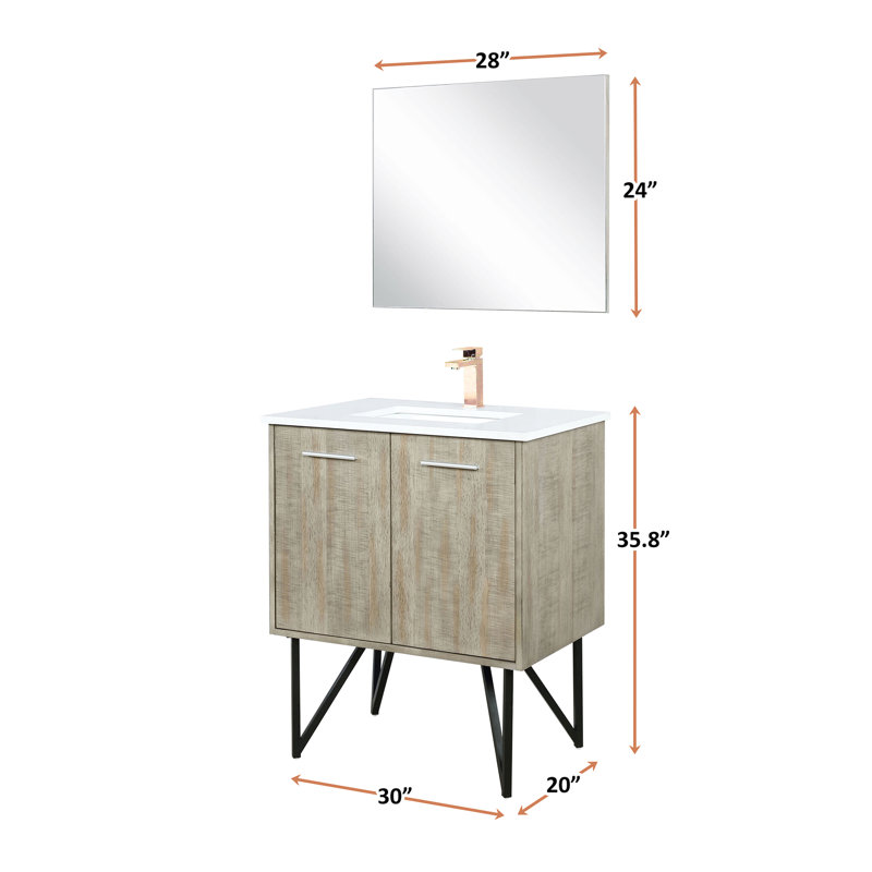 Meuble-lavabo rustique avec robinet simple en or rose et miroir de 18 po de large, 29"