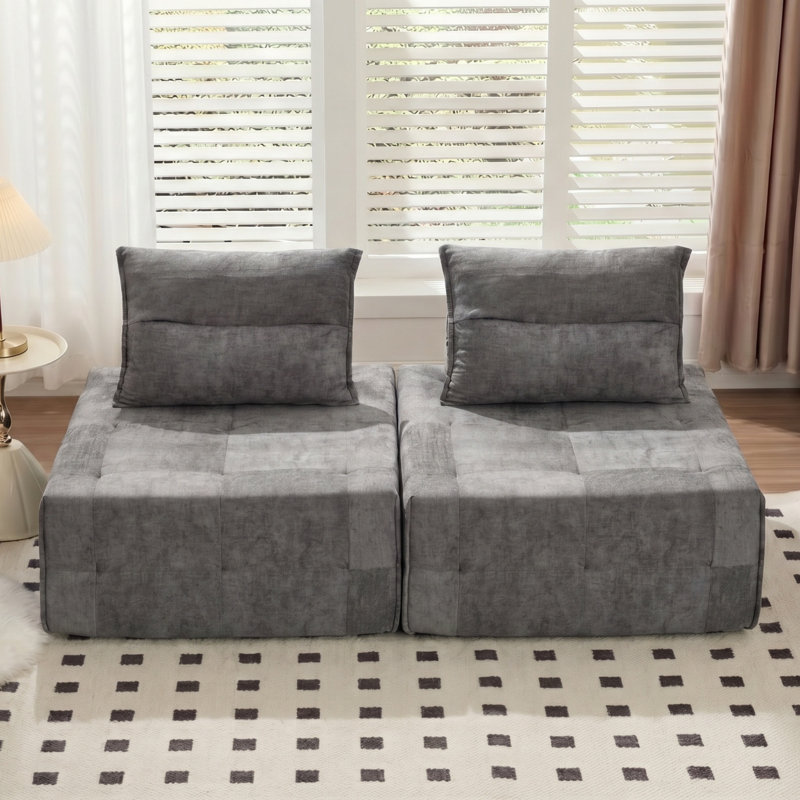 Canapé modulaire en chenille à assise profonde, dossier réglable, canapé compressé pour le salon, 2 pièces, GREY