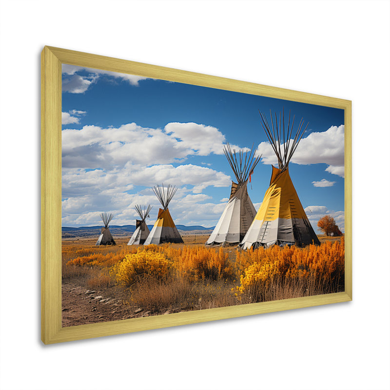 Yellow Native Tipi Path To Spirituality III - Native American Wall Art Living Room, H 30 po x l 40 po x P 1,5 po