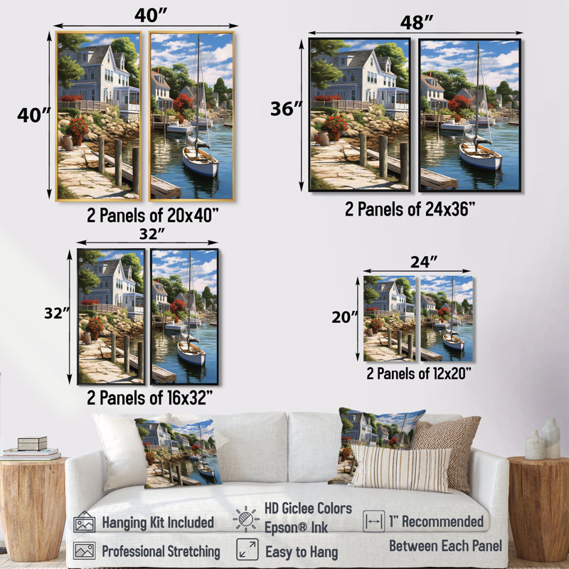 Port Connecticut's Charm - Paysages Connecticut Wall Decor, H 32 po x l 32 po, Impression encadrée flottante, Doré