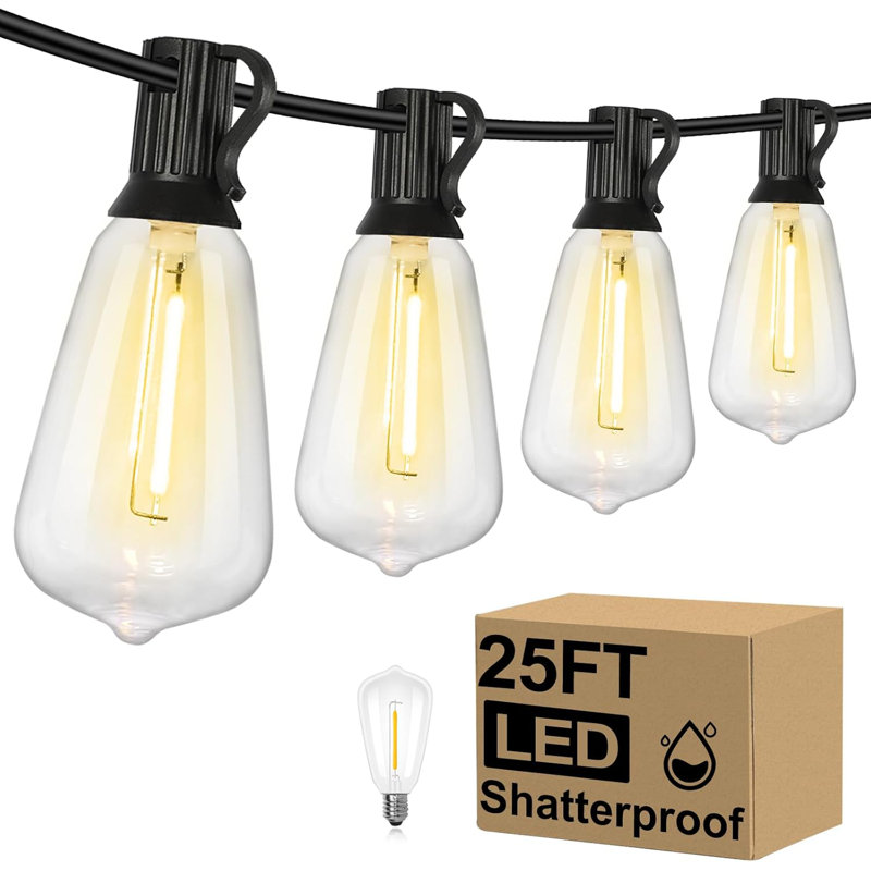 25FT LED String Lights Outdoor, Dimmable Waterproof, 13+1 Edison Bulbs