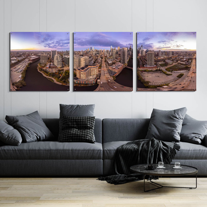 «Lavender Chicago» par Epic Portfolio, art mural en verre acrylique, ensemble de 3 pièces, H 36 po x l 108 po