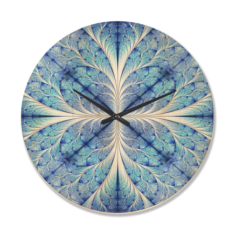 Motif symétrique bleu clair - Horloge murale moderne en bois, Grand