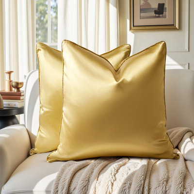 HOMEIDEAS Faux Silk Throw Pillow Covers, Luxury Glossy Euro Sham Decorative Cushion Covers for Couch Sofa Bed