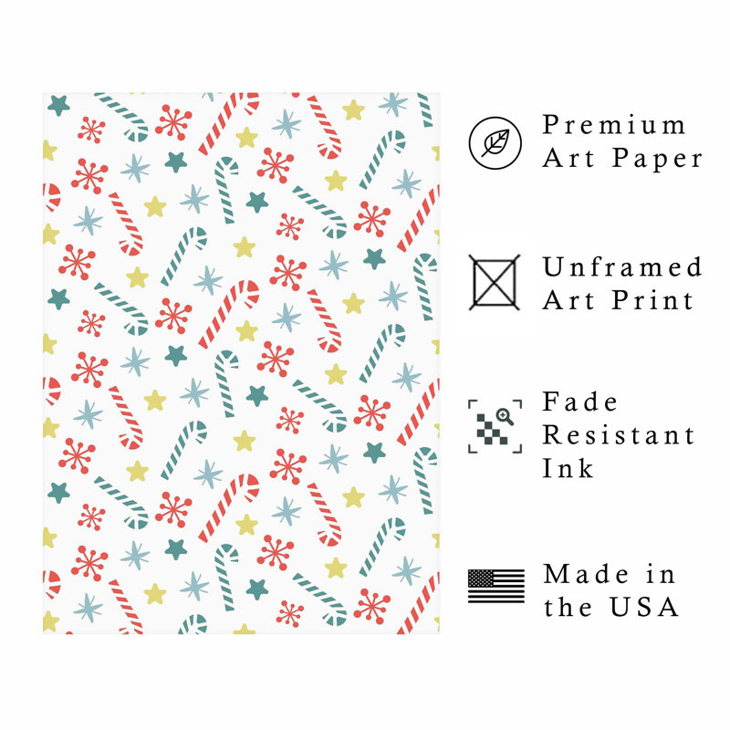 «Holiday Christmas Candy Cane», reproduction d'art moderne sans cadre, H 30 po x l 20 po