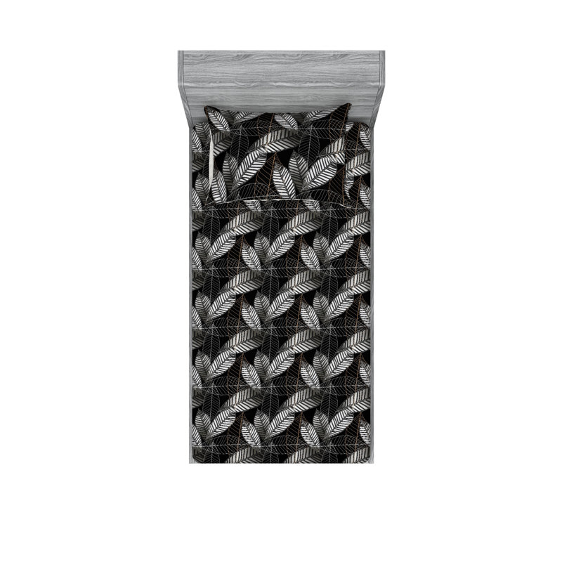 Drap-housse et taies décoratives Ambesonne Feuilles botaniques exotiques gris anthracite et beige