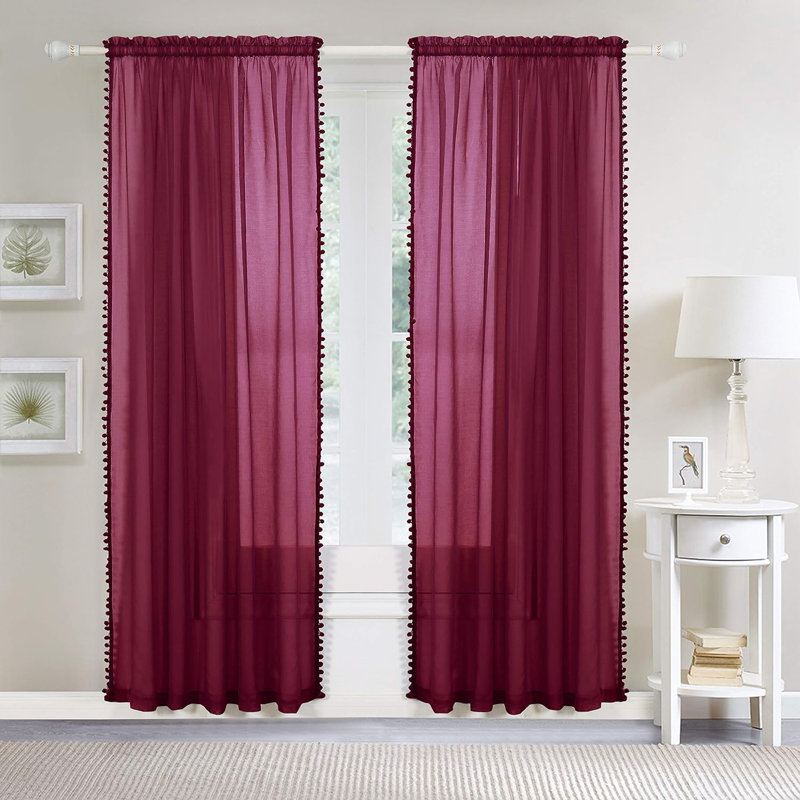 Aeian Semi Sheer Curtain Pair, Burgundy, 60" W x 84" L