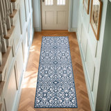 Feya Machine Woven Synthetic Damask Aera Rug in Blue/White