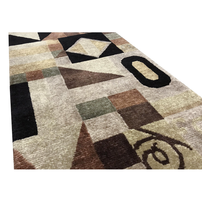 Hand-Knotted High-Quality Multi-Colored and Black Runner