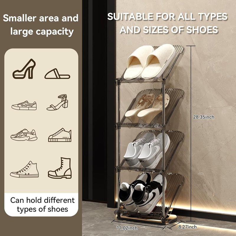 4-tier Narrow Vertical Shoe Rack Grey